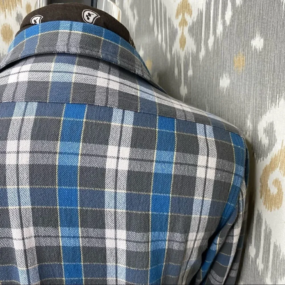 Polo Ralph Lauren Gray & Blue Plaid Cotton Flannel Button Up Shirt